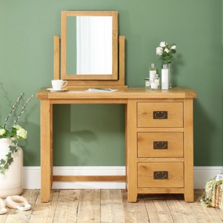 Rustic Oak : Bàn Gỗ Sồi 3 Ngăn Kéo + Gương Xoay
